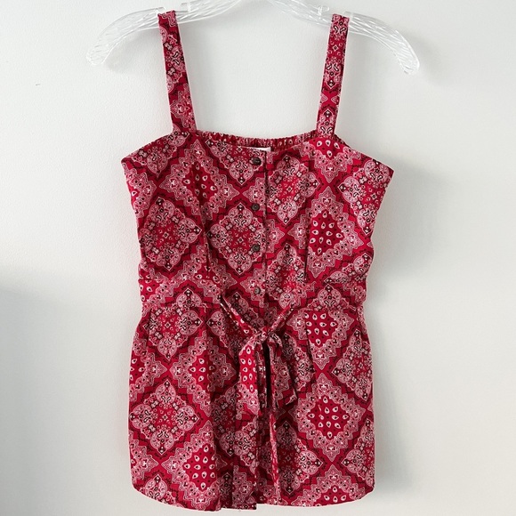 LIFE Red Paisley Bandana Style Tie Waist Peplum Top Size Small - Picture 1 of 5